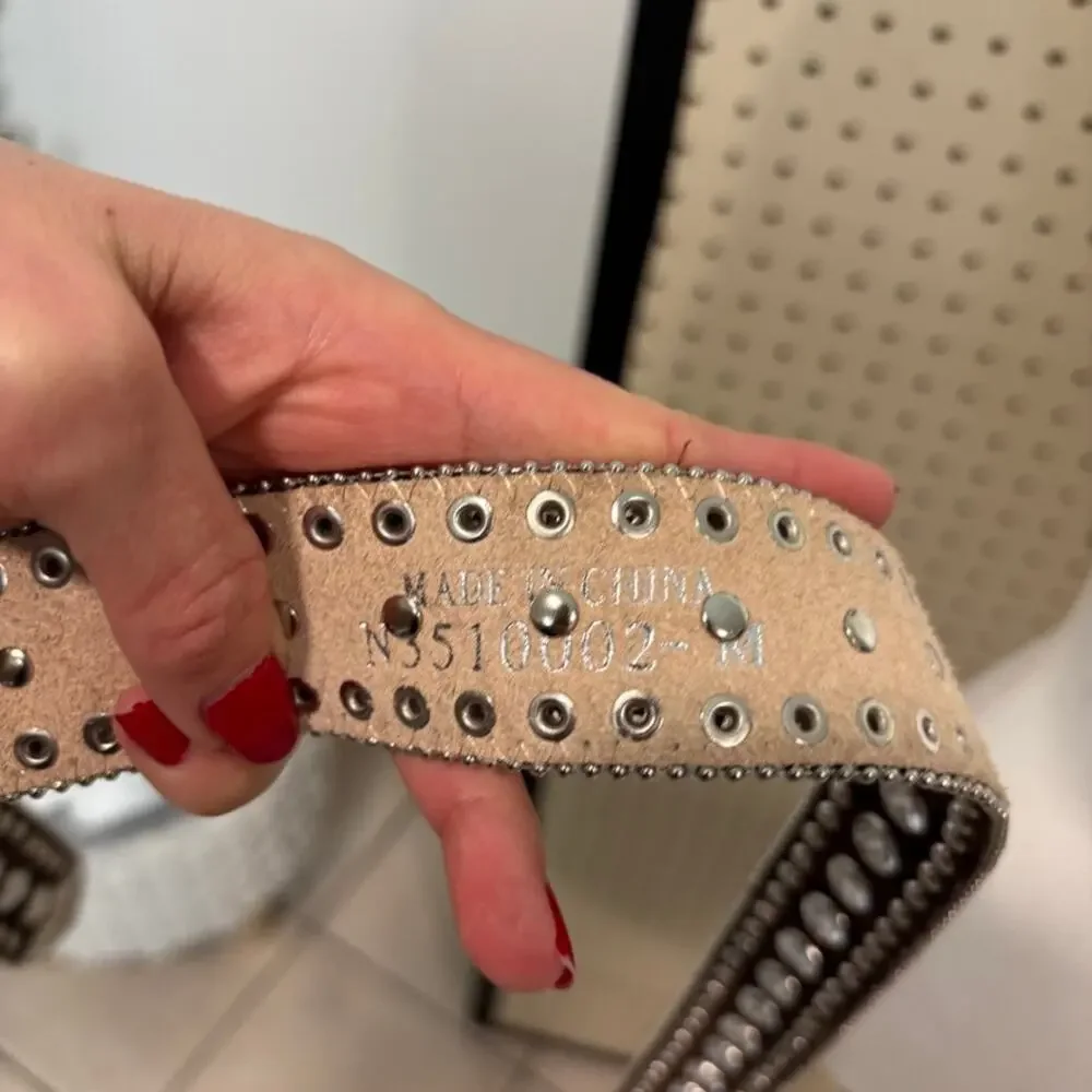 Y2K Cheetah Print Studded Leather Belt Big Buckle Statement M